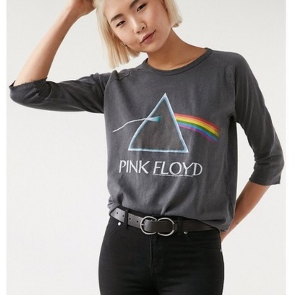 Junk Food Raglan Pink Floyd 3/4 inch sleeve Gray Tee Shirt XS